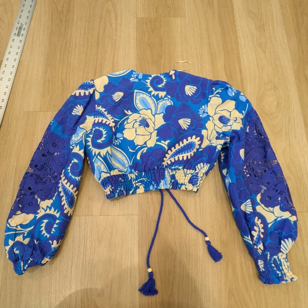 House Of Harlow Linen blend Blue Floral Skirit Set Size M NWT
